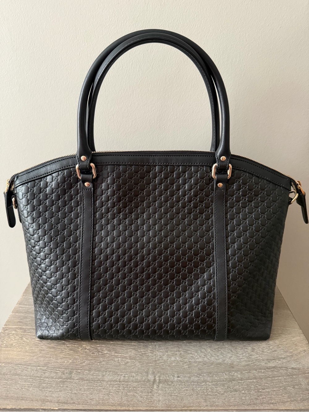 GUCCI Large Dome Micro Guccissima Black Leather Satchel Bag - Picture 7 of 8